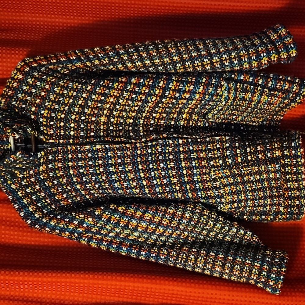Handmade 100% Wool Jacket, Multicolor With 2 Larg Poackets And Zip Up Front